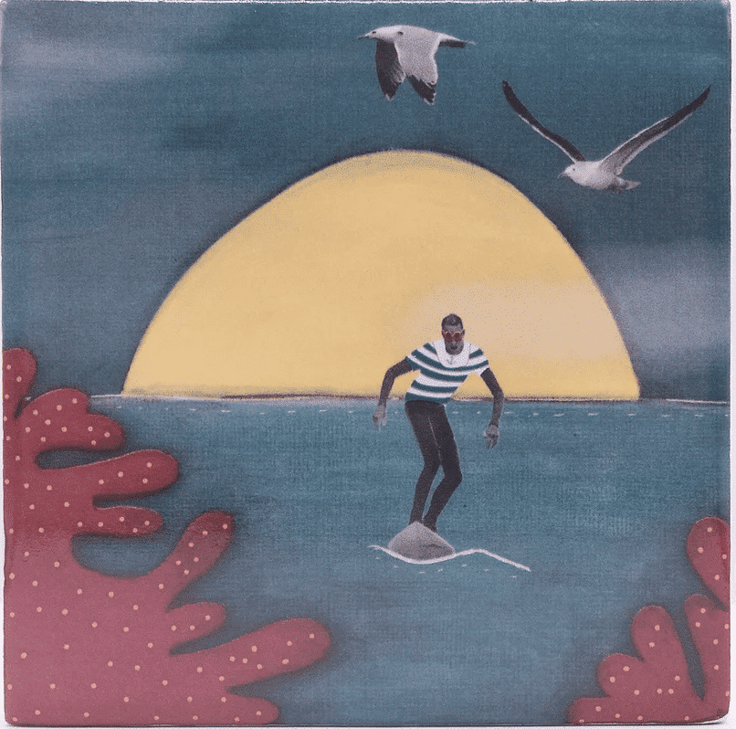 Carreau Céramique Artiste Française « SURF SUR LA VAGUE » 🇫🇷
