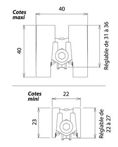 Chariot DS4534 réglable simple galet polyamide 150° et R3 Ø 21 mm – Dim.: 4.00 l x 2.30 h cm – Image 2
