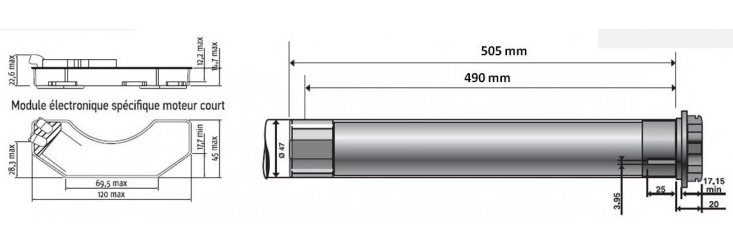 Moteur LT Ø50 ILMO filaire SOMFY 6 Nm (moteur court) – Image 3