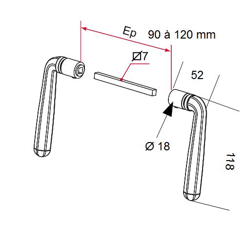 Béquille double polycarbonate carré 7 mm – Image 4